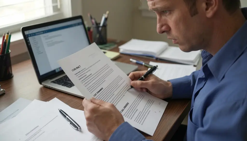 Person reviewing legal documents with a lawyer in an office, deciding whether to hire an attorney for a legal issue