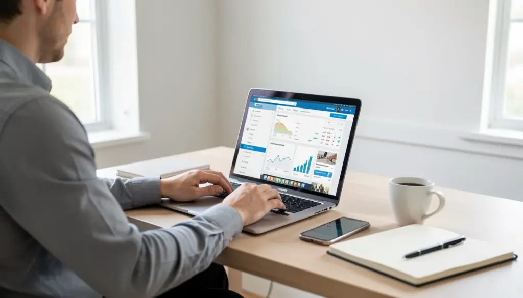 Technology Trends Shaping the Future Entrepreneur working on laptop in home office while building an online business website and reviewing analytics