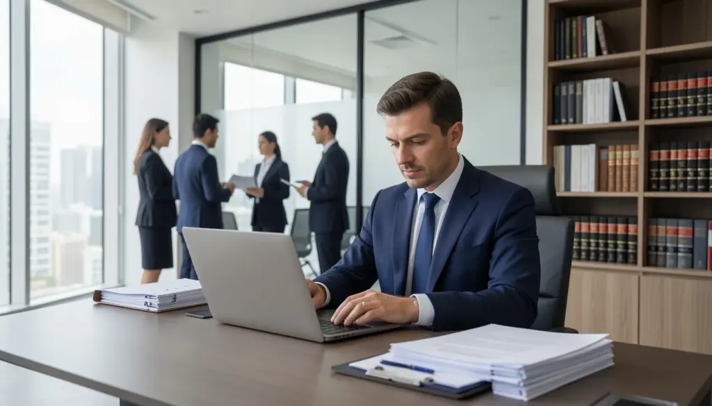 Justin Billingsley Greene Law: People, Practice, and Purpose Professional law firm administrator managing legal operations and client workflow in a modern office environment