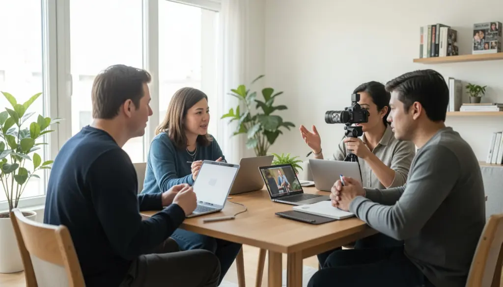 RevolverTech Crew: What It Is and Why It’s Worth Following RevolverTech Crew style tech community collaborating on laptops and recording a product review video in a modern workspace