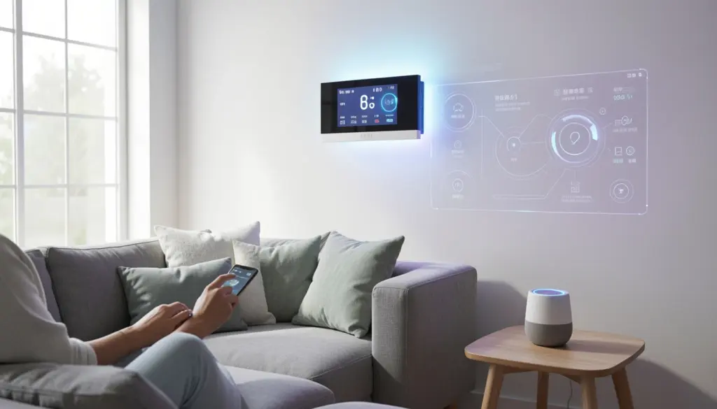 Smart Devices Technology: A Complete Beginner’s Guide Smart home with connected devices including thermostat, lighting, and smartphone control demonstrating IoT automation technology