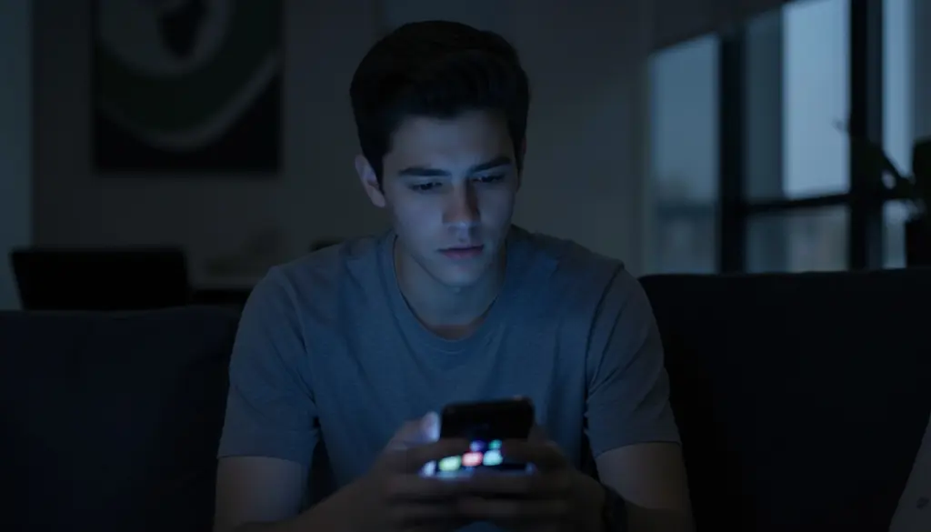 Understanding Technology Behavior Impact on Human Psychology and Daily Life Person scrolling smartphone at night showing how technology influences human behavior and attention