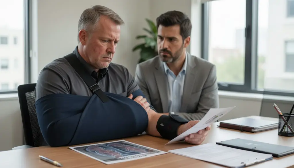 What Personal Injury Claims Cover and How They Work injured person consulting a personal injury lawyer about compensation claim in office