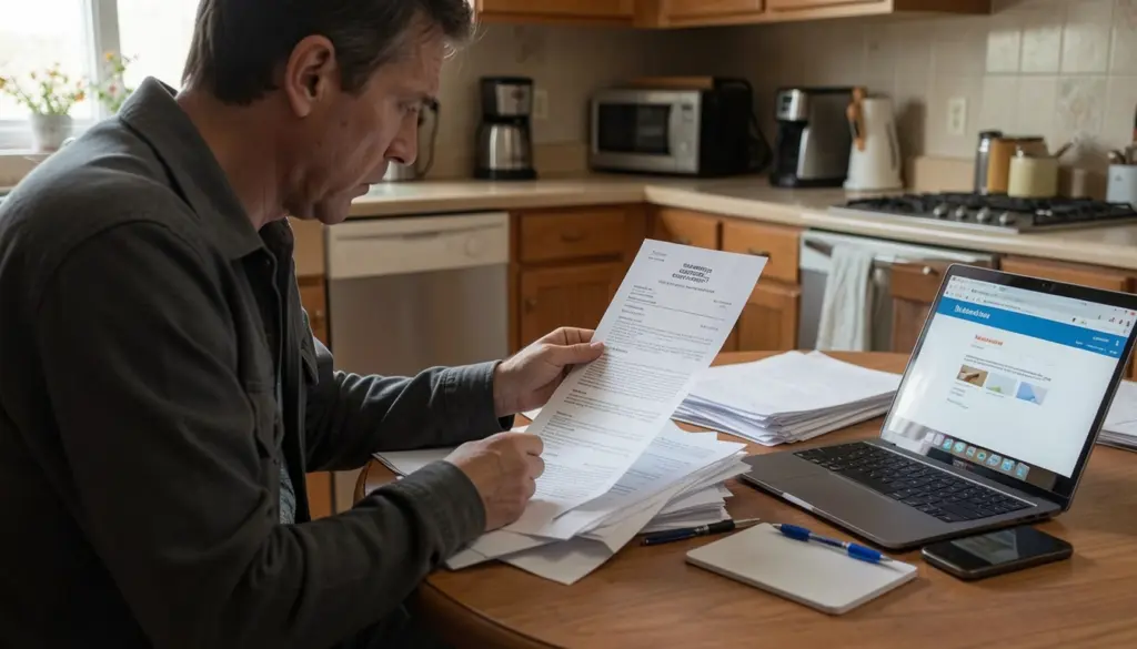 Tenant reviewing security deposit deductions and lease documents after moving out of an apartment