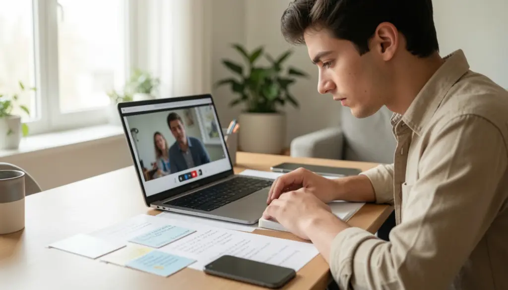 The Science of Effective Online Learning Student using active recall and focused study techniques while learning online on a laptop in a distraction-free workspace