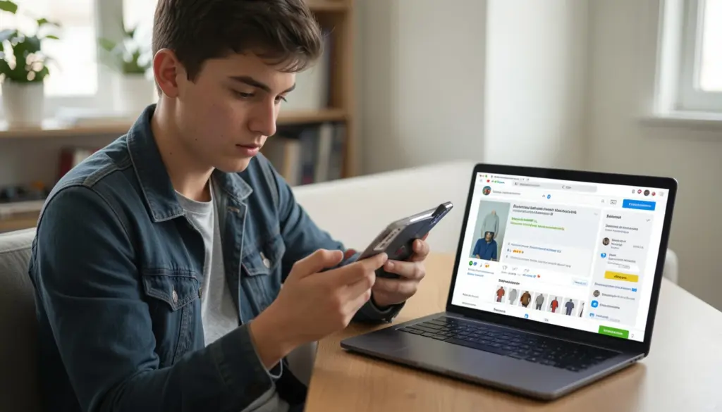 Person browsing social media on smartphone while exploring product reviews and online shopping, illustrating social media influence on consumer behavior