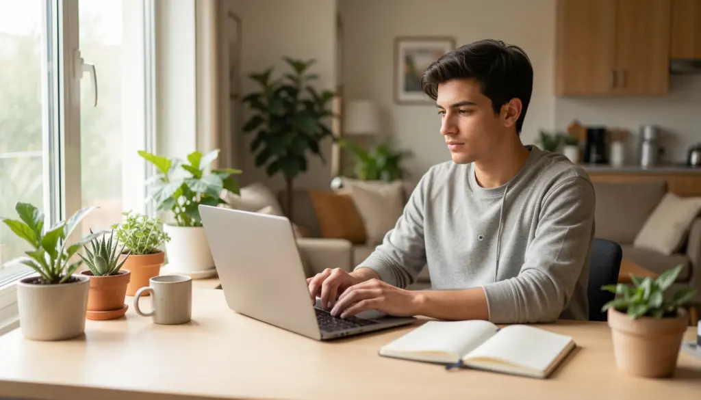 How Remote Work Changed the Remote Work Lifestyle Professional working from home in a modern remote work lifestyle setup with laptop and natural light