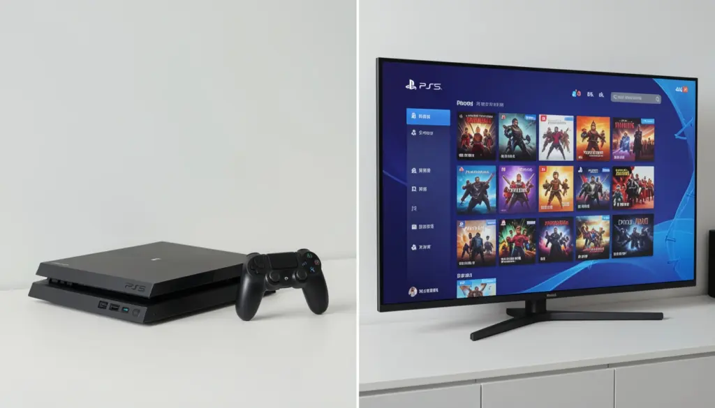 Gaming subscription comparison setup showing console gaming environment
