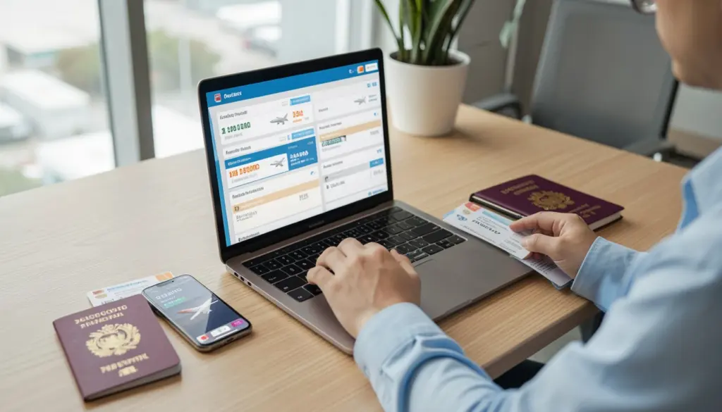 How to Find Cheap Flights: 11 Tactics That Actually Work Person comparing flight prices online using laptop and smartphone with travel documents on desk