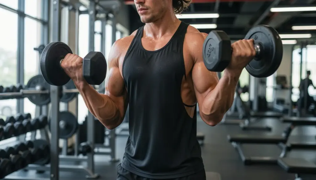 Person doing weight training and cardio workout in a modern gym showing balance between strength training and cardiovascular exercise for overall health.