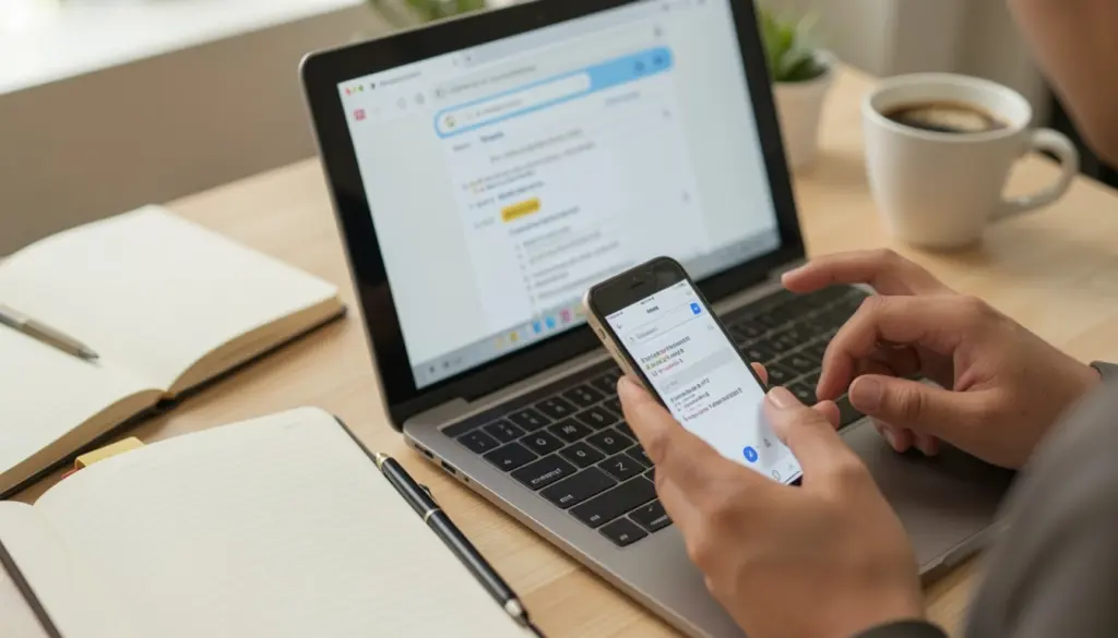 Person confused while typing a misspelled search term on smartphone, representing misunderstanding of “myreadibgmsngs” and reading workflow concepts