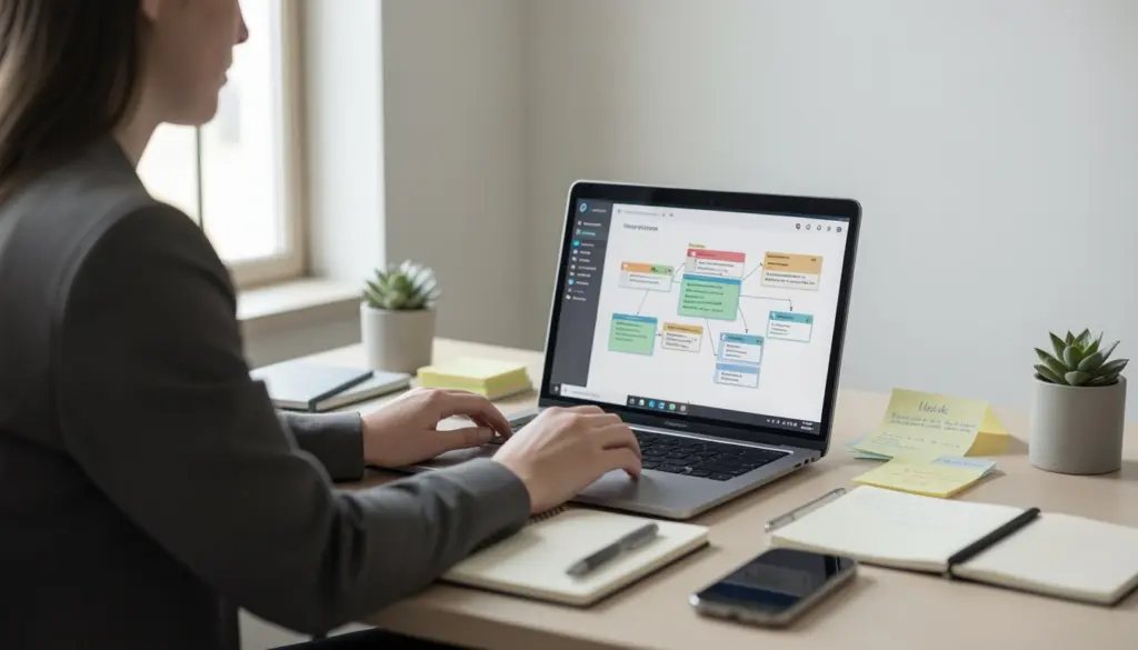 Personal Knowledge Management: A Practical Guide Personal knowledge management system workspace with organized notes, laptop, and productivity tools on a clean desk