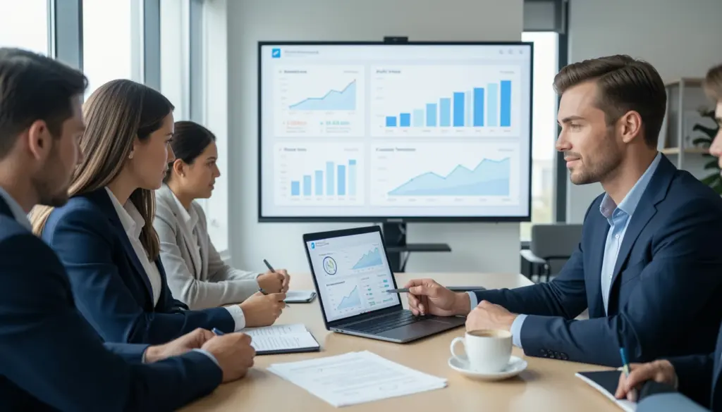 Sustainable Business Strategies for Long-Term Success Business team analyzing financial data and growth strategy charts for long-term business sustainability