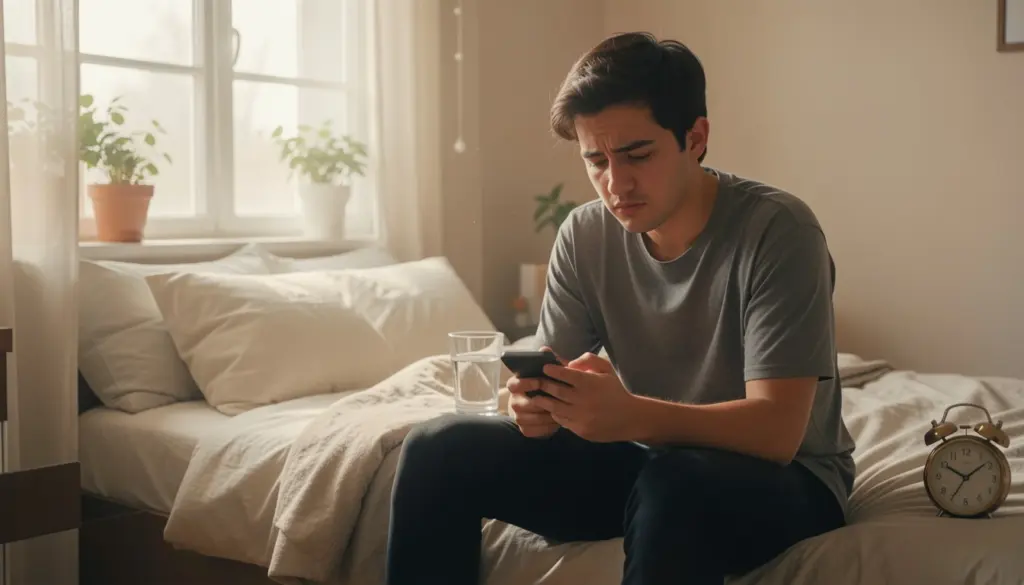 How Technology Impacts Mental Health Person checking smartphone in bed early morning showing impact of technology on mental health and digital overload